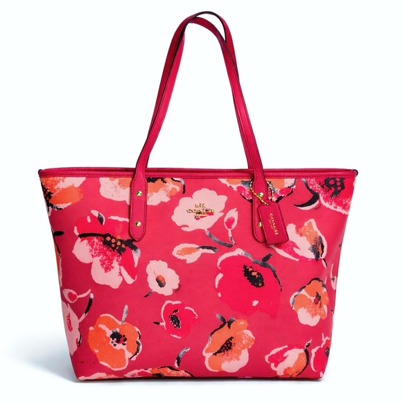 Coach Handbags - Coach Floral Red/Coral Tote Bag